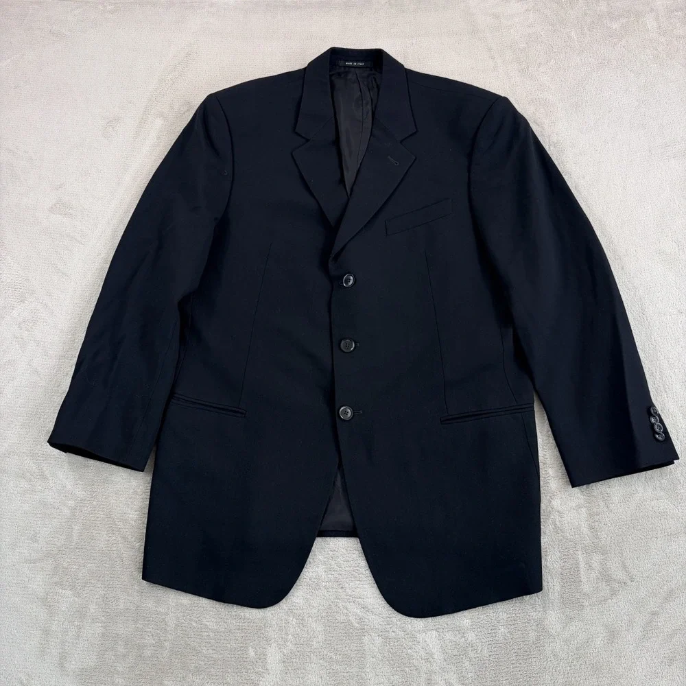 Vintage Armani Collezioni Sport Coat Blazer Jacket in Black Wool Men 44R Italy